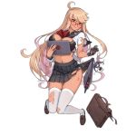  1girl ahoge alma_armas alternate_costume bag black_bra black_skirt blonde_hair blush bra breasts brown_footwear damaged eyebrows_visible_through_hair funnels girls_frontline glasses jill_stingray large_breasts loafers long_hair long_sleeves mechanical_hand neckerchief official_art parted_lips pleated_skirt red_neckwear school_bag school_uniform serafuku shirt shoes skirt solo terras thighhighs torn_clothes torn_legwear torn_shirt torn_skirt transparent_background underwear va-11_hall-a white_legwear 