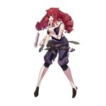  1girl alternate_costume animal_ears boots cat_ears cosplay costume_switch crossover cybernetic_eye damaged drill_hair full_body girls_frontline nunuan official_art red_eyes red_hair solo stella_hoshii torn_clothes transparent_background uniform va-11_hall-a 