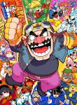  13-amp 18-volt 5-volt 9-volt absurdres ana_(warioware) ashley_(warioware) big_nose blue_vest bow dancho_no_mori dr._crygor dribble_(warioware) everyone facial_hair fingerless_gloves food fronk gloves hair_bow helmet highres jimmy_t kat_(warioware) lulu_(warioware) master_mantis mike_(warioware) mona_(warioware) mustache open_clothes open_mouth open_vest orbulon pants penny_crygor pink_pants pointy_shoes red_(warioware) round_eyewear spitz steamed_bun stuffed_animal stuffed_rabbit stuffed_toy sunglasses vest wario warioware yellow_gloves young_cricket 