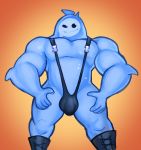  2019 big_muscles blue_body boots bulge clothing elfein epic_games footwear fortnite goo_creature hi_res humanoid looking_at_viewer male mankini muscular muscular_male not_furry pecs rippley simple_background solo standing video_games 