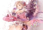  anmi blonde_hair cherry_blossoms cropped flowers japanese_clothes long_hair original purple_eyes ribbons scan 