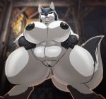  2020 anthro armello big_breasts breasts canid canine canis digital_media_(artwork) ears_up female fur genitals grey_body grey_fur huge_breasts looking_at_viewer magna_(armello) mammal nipples nude pussy pyc-art solo solo_focus standing thick_thighs video_games wolf 