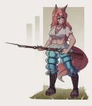 animal_humanoid boots canid canid_humanoid canine canine_humanoid clothing female footwear fox_humanoid gun hi_res humanoid laced_boots mammal mammal_humanoid musket neva(beans) potaroe ranged_weapon shoes solo topwear torn_clothing torn_topwear weapon