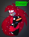absurd_res anthro breasts cleavage cleavage_cutout clothed clothing cutout duct_tape duct_tape_gag english_text female flaky_(htf) gag hands_behind_back happy_tree_friends hi_res latex latex_clothing latex_legwear legwear mammal porcupine red_body rodent solo tape tempson text