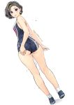  1girl ass blush carina_(xiaowoo) competition_swimsuit earrings highres jewelry kishi_mieko legs lips one-piece_swimsuit original short_hair swimsuit 