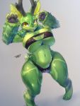  2020 3:4 anthro bodily_fluids bra breasts cat_lingerie cervid clothed clothing fan_character female fully_clothed fur green_body green_fur hi_res horn jackalope lagomorph lingerie mammal panties simple_background solo standing sweat tetto underwear white_background 