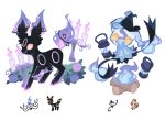  blue_fire candle chandelure charamells commentary creature english_commentary fire flame floating flower full_body fusion gen_2_pokemon gen_5_pokemon gen_7_pokemon hat lampent looking_at_another looking_at_viewer mimikyu multiple_fusions no_humans pokemon pokemon_(creature) purple_fire red_eyes rose simple_background standing umbreon white_background witch_hat wood yellow_eyes 