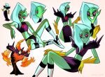 alien alien_humanoid anyuta-artist bottomwear clothing disney eyebrows female fingers footwear freckles gloves grin hair handwear hi_res humanoid humanoid_pointy_ears looking_at_viewer looking_down lord_dominator midriff noseless not_furry pink_sclera pointy_ears shoes sitting smile socks solo teeth wander_over_yonder white_hair