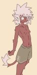 1:2 breasts brown_body brown_fur clothed clothing female fur hair hi_res humanoid kiukiu nipples panties panties_only skinny small_breasts solo tomboy topless underwear underwear_only white_hair yellow_eyes