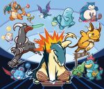  :d ^_^ absurdres artist_request bellsprout black_eyes blue_background breaking charizard chikorita closed_eyes croconaw dog dragon fangs fire flame-tipped_tail golbat happy highres horns houndoom larvitar marill mouth_hold no_humans official_art open_mouth pokeathlon pokemon pokemon_(creature) pokemon_hgss punching quagsire raichu red_eyes running sentret serious smile snorlax tail tameshiwari third-party_source togepi typhlosion 