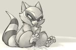  3:2 bodily_fluids carrot_(artist) cartoon_hangover coco_(doctor_lollipop) doctor_lollipop ejaculation female genital_fluids genitals hi_res mammal masturbation monochrome procyonid pussy pussy_ejaculation pussy_juice raccoon vaginal vaginal_masturbation 