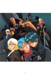  1980s_(style) 1990s_(style) 2girls 3boys absurdres aiming aiming_at_viewer arm_cannon beam_cannon belt blonde_hair blue_eyes blue_hair byalant cable closed_eyes corpse crutch death emblem formal_clothes four_murasame gun gundam handgun highres hug jerid_messa kamille_bidan kitazume_hiroyuki mecha military_uniform mobile_suit mullet multiple_boys multiple_girls necktie official_art one-eyed pompadour quattro_bajeena retro_artstyle robot sad sayla_mass scan science_fiction siblings spoilers suit sunglasses third-party_source titans_(gundam) traditional_media weapon zeta_gundam 