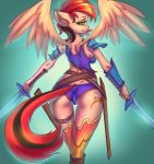  anthro armor clothing cutie_mark equid equine female hair hi_res mammal melee_weapon my_little_pony prisma6 pterippus solo sword underwear weapon wings 