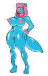  2019 alternate_species animate_inanimate anthro big_breasts blackshirtboy blue_body breasts collar eyewear female glasses hair hand_on_thigh lutrine mammal mustelid nipples nude red_eyes red_hair red_nose sex_doll smile solo standing thick_thighs 