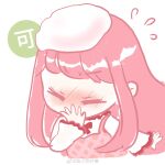  1girl argyle_clothes argyle_dress beret bloom_poetry_(shining_nikki) blunt_bangs blush bow bowtie chibi chinese_commentary chinese_text closed_eyes collared_shirt commentary_request covering_own_mouth cropped_legs dress flying_sweatdrops fur_hat hat high_collar highres long_hair long_sidelocks long_sleeves nikki_(nikki) nikki_(series) pinafore_dress pink_dress pink_hair red_bow red_bowtie shining_nikki shirt sidelocks simple_background sleeveless sleeveless_dress sleeves_past_wrists sneezing solo speech_bubble translation_request very_long_hair watermark weibo_watermark white_background white_hat white_shirt xiaoyu_qixing 