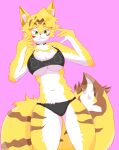anthro blush bra clothing cool_cola digital_media_(artwork) domestic_cat felid feline felis female fur hi_res mammal microsoft_paint_(artwork) mihoyo owo panties pulchra_fellini shy solo underwear yellow_body yellow_fur zenless_zone_zero