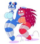 absurd_res anthro arms_tied bdsm blue_body bondage bound breasts duct_tape duct_tape_gag duo female female/female flaky_(htf) gag happy_tree_friends hi_res legs_tied mammal mephitid petunia_(htf) porcupine red_body rodent skunk tape tempson