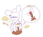 anthro anus blush bodily_fluids butt candy cotton_tail dessert diarrhea eyes_closed fart fart_cloud feces feces_in_toilet feces_pile female food food_creature food_feces fur lagomorph leporid living_marshmallow mammal pampeep_(theonetruesinner) peeps pooping pooping_in_toilet rabbit scatplay simple_background sitting_on_toilet solo sound_effects sweat text theonetruesinner toilet toilet_use unusual_feces white_background white_body white_fur
