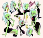 5_fingers alien alien_humanoid anyuta-artist artist_name bottomwear clothing disney english_text eyebrows female fingers footwear freckles gloves handwear hi_res humanoid humanoid_pointy_ears lord_dominator midriff noseless open_mouth pink_sclera pointy_ears shirt shoes sitting socks solo standing text tongue topwear wander_over_yonder