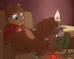  2020 4_toes 5:4 anthro blue_eyes candle clothing digital_media_(artwork) don_bluth duo feet female foot_rub hi_res horn humanoid_feet mammal micro mouse mrs._brisby murid murine orgunis rodent smile soles the_secret_of_nimh theodous toes wings 