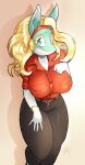2024 5_fingers absurd_res anthro belt belt_buckle bent_arm bent_leg big_breasts biped black_bottomwear black_clothing black_pants blonde_eyebrows blonde_eyelashes blonde_hair blue_eyes blush blush_stickers bottomwear bracelet breasts brown_belt buckle button_(fastener) clothed clothed_anthro clothed_female clothing collared_shirt curvy_figure digital_drawing_(artwork) digital_media_(artwork) dipstick_ears dress_shirt ear_markings eyebrows eyelashes female female_anthro fingers fist fully_clothed fully_clothed_anthro fully_clothed_female glistening glistening_eyes glistening_hair gradient_background hair hand_on_breast hand_on_leg hand_on_thigh hi_res high-angle_view ippan_josei jamoart jewelry looking_aside mammal mouth_closed multicolored_body multicolored_ears my_hero_academia noseless pants portrait pupils quirked_human_(my_hero_academia) red_clothing red_dress_shirt red_hairband red_shirt red_topwear shaded shadow shirt short_snout signature simple_background snout solo standing teal_body teal_ears thick_thighs three-quarter_portrait topwear two_tone_body two_tone_ears white_body white_ear_tips wide_hips