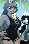 2024 4_fingers anthro beach bear beverage catkitte claws clothing digital_drawing_(artwork) digital_media_(artwork) domestic_cat drinking duo felid feline felis female fingers food fruit giant_panda glass hair hi_res lemon lemonade mammal panda_(catkitte) plant red_eyes sand shocked signature swimwear ugly_cat_(catkitte)