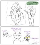  anthro breasts clevzx clothed clothing comic dragon english_text female fully_clothed genitals group hi_res human male mammal non-mammal_breasts nude pussy reaction_image scalie silly simple_background text uncensored white_background 