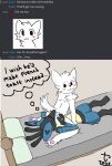 2025 4_fingers ambiguous_gender anal anthro arm_tuft bed black_body black_eyes black_fur black_nose blue_body blue_fur blush boy_kisser_(meme) butt butt_grab canid canine carnaltwin chat cheek_tuft discord_(app) duo english_text facesitting facial_tuft feet felid feline felis fingers fur furniture generation_4_pokemon hand_on_butt hand_on_leg hand_on_thigh head_tuft hi_res hindpaw inner_monologue kneeling_on_bed looking_back lucario lying mammal meme mouth_closed multicolored_body multicolored_fur nintendo nude on_back oral pawpads paws pillow pointy_ears pokemon pokemon_(species) prick_ears raised_tail rimming sex shoulder_tuft silly_cat_(mauzymice) simple_background sitting_on_another smile smiling_at_another snout spikes spikes_(anatomy) tail tan_body tan_fur text thinking thought_bubble timestamp toes tuft watermark whiskers white_body white_fur