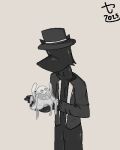 2025 4:5 4_fingers ambiguous_gender anthro black_body blob_creature canid carnaltwin clothing digital_drawing_(artwork) digital_media_(artwork) dripping duo faceless_character fingers goo_creature hat headgear headwear holding_another latex looking_down_at_another mammal overcoat simple_background slick_(vantablack) slime smile smiling_at_another standing tendrils toony watermark whirlwind_(carnaltwin) white_goo