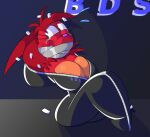 absurd_res anthro bag bdsm bodily_fluids bondage bound breasts cleavage clothed clothing duct_tape duct_tape_gag female flaky_(htf) gag gagged happy_tree_friends hi_res mammal pink_nose porcupine red_body rodent solo tape tears tempson