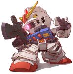  chibi commentary_request full_body glowing glowing_eye gm_camouf gun gundam gundam_ms_igloo holding holding_gun holding_weapon looking_to_the_side mecha mecha_focus no_humans robot science_fiction sd_gundam shadow simple_background standing susagane weapon white_background 