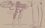  2020 absurd_res ambiguous_gender angry anthro biped bottomwear clothed clothing cutie_mark dialogue digital_media_(artwork) dunkie duo english_text equid equine eyelashes faceless_ambiguous faceless_character fan_character featureless_chest featureless_crotch female fully_clothed gesture grey_background hi_res hooves horse human larger_ambiguous looking_at_another mammal monochrome my_little_pony napalm_express nude open_mouth oreo_cookie pants pointing pony profanity semi-anthro shirt simple_background size_difference speech_bubble standing text topwear 