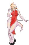 2025 5_fingers absurd_res anthro artist_name asian_clothing blonde_hair blush bone_frill breasts cavemanon_studios chinese_clothing chinese_dress clothed clothing crown curvy_figure dannoartista digital_drawing_(artwork) digital_media_(artwork) dinosaur dress ear_piercing ear_ring east_asian_clothing eyelashes eyewear female fingers footwear frill_(anatomy) glasses glistening glistening_body glistening_scales goodbye_volcano_high hadrosaurid hair headgear hi_res high_heels long_tail looking_at_viewer multicolored_body multicolored_scales naomi_(gvh) no_underwear orange_body orange_scales ornithischian ornithopod parasaurolophus piercing pink_body pink_scales prehistoric_species red_clothing red_dress reptile ring_piercing scales scalie shoes short_hair signature simple_background snoot_game solo spiked_tail spikes spikes_(anatomy) tail teal_eyes text thick_thighs tiara two_tone_body two_tone_scales white_background