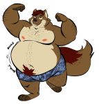 2020 absurd_res belly bulge burrnie canid canine canis clothing hi_res humanoid_hands male mammal moobs navel nipples one_eye_closed overweight overweight_male simple_background underwear white_background wink wolf 