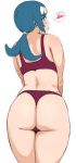  1girl ass blue_eyes blue_hair blush bra commentary_request cowboy_shot heart highres long_hair looking_at_viewer looking_back mature mhs panties pokemon pokemon_(anime) pokemon_sm_(anime) ponytail simple_background sketch solo spoken_heart suiren&#039;s_mother_(pokemon) underwear underwear_only white_background 