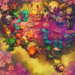  &gt;_&lt; ^_^ bird black_eyes blanket blue_eyes bottle brown_eyes bubble bulbasaur charmander cherry_blossoms chespin chikorita chimchar closed_eyes colorful creature cup cyndaquil dango day eye_contact fennekin flower flying food froakie gen_1_pokemon gen_2_pokemon gen_3_pokemon gen_4_pokemon gen_5_pokemon gen_6_pokemon gen_7_pokemon grass hanami highres holding holding_cup koriarredondo litten looking_at_another lying mouth_hold mudkip no_humans obentou on_back onigiri oshawott outdoors picnic picnic_basket pikachu piplup pokemon pokemon_(creature) popplio red_eyes rowlet sanshoku_dango signature snivy squirtle standing tepig torchic totodile treecko turtwig wagashi 