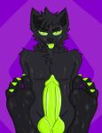 absurd_res anthro big_penis black_body black_fur bodily_fluids canid canine canis digital_media_(artwork) feet fluffy foot_fetish foot_focus fur genitals green_eyes hi_res huge_penis ibispaint_(artwork) jack_acetf2 knot knotted_penis male mammal markings neon paws penis purple_background simple_background solo sweat toes wolf