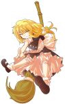  1girl alphes_(style) apron black_dress black_hair blonde_hair bow broom broom_riding closed_mouth commentary_request dairi dress full_body kirisame_marisa large_variant_set no_headwear parody pointing pointing_at_viewer puffy_sleeves sash shirt short_sleeves solo style_parody tachi-e touhou transparent_background variant_set waist_apron yellow_eyes 