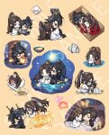  2boys aged_down anger_vein animal_ears bandaged_chest bandages beads black_boots black_hair black_hanfu blood blood_on_bandages blue_eyes blue_hanfu blush book boots box brown_hair bug butterfly calligraphy_brush candle cat_ears cat_tail chain chibi chibi_only chinese_clothes chinese_wedding chu_wanning closed_eyes closed_mouth cooking_pot crying crying_with_eyes_open cuffs desk dragon eastern_dragon erha_he_tadebai_mao_shizun fireflies floating floating_object floating_sword floating_weapon flower food full_body full_moon furrowed_brow glowing_butterfly grey_pants guan_hat hair_down hair_ribbon half_updo hand_on_another&#039;s_back handkerchief hanfu head_on_pillow high_ponytail holding holding_calligraphy_brush holding_cooking_pot holding_lantern holding_paintbrush in_box in_container indoors kemonomimi_mode korean_commentary lantern lattice long_hair long_sleeves looking_at_another lotus male_focus mian_guan mo_ran moon multiple_boys multiple_views on_bed open_mouth orange_background paintbrush pants pillow ponytail pouch purple_eyes red_ribbon ribbon shackles single_tear sitting sitting_on_weapon snow soup spoilers star_(sky) sweatdrop sword tail taxian-jun tears torn_clothes tree under_covers water weapon white_hanfu white_ribbon wonton writing xia_sini xiao_guan_(headdress) yaoi zehel_az 