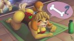  16:9 2020 ? animal_crossing anthro bell big_butt blush bodily_fluids breasts butt canid canine canis dew_dragon dildo_in_pussy domestic_dog female fur genital_fluids genitals inside isabelle_(animal_crossing) looking_at_viewer mammal mirror nintendo orange_eyes pussy pussy_juice reflection shih_tzu speech_bubble toy_dog video_games water_bottle yellow_body yellow_fur 