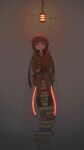  1girl :| black_boots black_shirt book book_stack boots brown_coat bug ceiling_light closed_mouth coat collared_shirt expressionless fly grey_hair gun gun_in_lap highres holding holding_book hugging_object jitome long_hair long_sleeves looking_at_viewer low_twintails open_clothes open_coat player193 purple_eyes red_brooch sentinel_girls shirt sitting solo straight-on strelka_(sentinel_girls) submachine_gun twintails very_long_hair weapon 