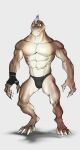 abs anthro bandaged_hand big_muscles claws clothed clothing dagantfus_(artist) hi_res male muscular muscular_anthro muscular_male my_dad_the_bounty_hunter pecs reptile scalie solo speedo swimwear teeth topless topless_anthro topless_male underwear widowmaker_(mdtbh) yellow_eyes