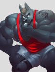  2017 5_fingers anthro beard biceps big_muscles big_penis black_body black_fur black_nipples black_nose black_penis body_hair bottomwear brown_hair canid canine canis chest_hair circumcised clothing coach cursedmarked erection facial_hair fingers fur genitals hair hi_res huge_muscles huge_penis hyper hyper_muscles looking_at_viewer male mammal muscular muscular_male nex_anima_canis nipples pecs penis penis_through_leghole poking_out quads shirt shorts simple_background solo tank_top tattoo topwear triceps whistle wolf 