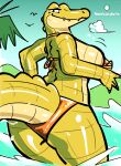 2025 absurd_res alligator alligatorid anthro bedroom_eyes big_breasts big_butt boobindore_(dubindore) bottomwear breasts butt clothing clothing_aside clothing_pull crocodilian dubindore female green_body green_scales hi_res looking_at_viewer looking_back narrowed_eyes nipples non-mammal_breasts non-mammal_nipples orange_bottomwear orange_clothing orange_swimwear orange_topwear reptile scales scalie seductive smile smiling_at_viewer smirk smirking_at_viewer solo swimwear swimwear_aside swimwear_pull tail thick_tail thick_thighs topwear water water_splashes wet wet_body