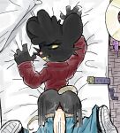 2023 4_fingers anthro anthro_penetrated bed belt black_body black_butt black_clothing black_ears black_footwear black_fur black_hair black_shoes black_tuft blue_bottomwear blue_clothing blue_eyes blue_pants blush blush_lines bodily_fluids body_part_in_pussy bottomwear bottomwear_down brown_clothing brown_jacket brown_topwear buckteeth butt cheek_tuft clenching_sheets clothed clothing condom_wrapper countershading digital_media_(artwork) duo erection eyelashes facial_tuft female female_anthro female_focus female_penetrated fingers first_person_view footwear from_behind_position fur furniture genital_fluids genitals grey_body grey_countershading grey_tail hair inside jacket male male/female male_penetrating male_penetrating_female male_pov mammal motion_lines mouse murid murine on_bed one_eye_closed one_eye_half-closed pants pants_down partially_clothed penetrating_pov penetration penile penile_penetration penis penis_in_vagina pink_nose rat_tail rexuranus rodent sex shoes solo_focus tail teeth topwear tuft vaginal vaginal_fluid_string vaginal_fluids vaginal_fluids_on_butt vaginal_fluids_on_penis vaginal_penetration yellow_sclera yellow_teeth