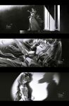  1girl absurdres closed_eyes different_shadow dress gown greyscale grin hat highres isolde_(reverse:1999) juliet_sleeves kakania_(reverse:1999) long_dress long_hair long_sleeves monochrome profile puffy_sleeves reverse:1999 see-through_clothes see-through_veil smile spotlight standing veil very_long_hair volcanoyyy watermark 