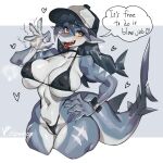 1:1 2025 5_fingers abs absurd_res anthro artist_name baseball_cap big_breasts big_tail bikini bikini_thong black_bikini black_clothing black_swimwear blush breasts camel_toe cleavage clock clothed clothing countershading dialogue english_text eyebrow_through_hair eyebrows eyelashes fellatio_gesture female fin fingers fish genitals gesture grey_body hair hand_on_hip hat headgear headwear heart_symbol hi_res iepelppa inviting_to_sex legs_together looking_at_viewer marine midriff motion_lines muscular muscular_anthro muscular_female navel nipple_outline nipples non-mammal_breasts non-mammal_navel non-mammal_nipples open_mouth open_smile plump_labia pose pussy_floss shark sharp_teeth simple_background skimpy smile solo speech_bubble standing suggestive suggestive_gesture swimwear tail tail_fin teeth text thick_thighs tongue tongue_out translucent translucent_hair two-piece_swimsuit under_boob vulva watch white_body white_countershading wide_hips wristwatch yellow_eyes