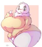 2_fingers anthro big_breasts big_butt black_eyes breasts butt clothing female fingers generation_3_pokemon hi_res huge_breasts huge_butt huge_thighs lightmizano nintendo pokemon pokemon_(species) shirt slakoth solo thick_thighs topwear white_body