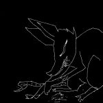 1:1 ambiguous_gender black_and_white blood bodily_fluids canid canine eyes_closed feral low_res mammal monochrome naircat self-harm solo