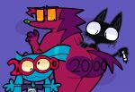 4_fingers :3 anthro big_butt black_body black_breasts black_ears black_eyebrows black_eyes black_fur black_inner_ear black_tuft blue_background blue_body body_writing breasts butt canid canine canis cheek_tuft clothing derp_eyes digital_media_(artwork) domestic_cat domestic_dog ebony_whiskers eye_markings eyebrows eyewear facial_tuft felid feline felis female fingers fio_(thatkattyoinky) floppy_ears freckled_face freckles fur glasses green_nose group holding_marker holding_object katt_(thatkattyoinky) leaning leaning_forward looking_at_another&#039;s_butt looking_at_own_butt looking_back looking_down looking_down_at_butt lop_ears mammal marker markings milestone_celebration multicolored_butt nude nude_anthro nude_female print_clothing print_shirt print_topwear pupils purple_butt purple_eyebrows purple_fingers purple_tail raised_eyebrow rectangular_glasses red_body red_butt red_eyewear red_fur red_glasses round_nose shirt simple_background size_difference slightly_chubby slightly_chubby_anthro slightly_chubby_female slit_pupils smile standing tail thatkattyoinky thick_thighs topwear trio tuft two_tone_butt unknown_species whiskers writing_on_butt